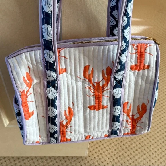 Sara Fitz Lobster & Shell Print Barrel Shaped Tote Bag - Picture 5 of 16